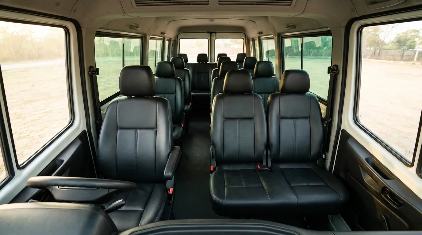 Force Tempo Traveller 12-seater cabin — 3-row passenger configuration